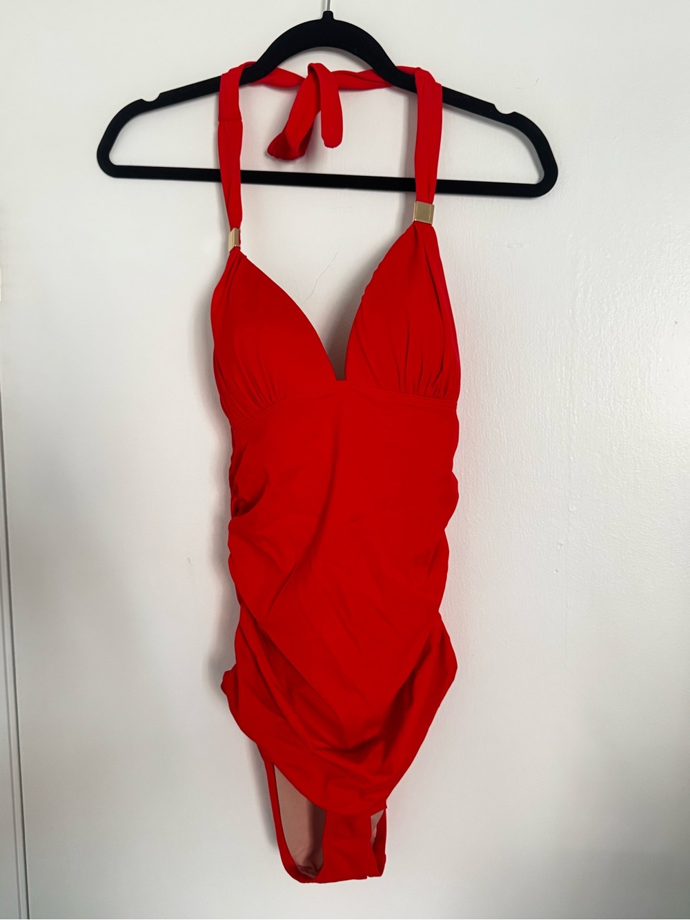 Victoria’s Secret Red Halter One Piece Swimsuit Ruched Medium NWT